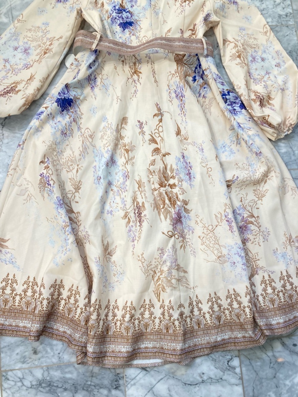 COMMENSE Cream Purple Floral Print Belted Maxi Dress - Picture 12 of 12
